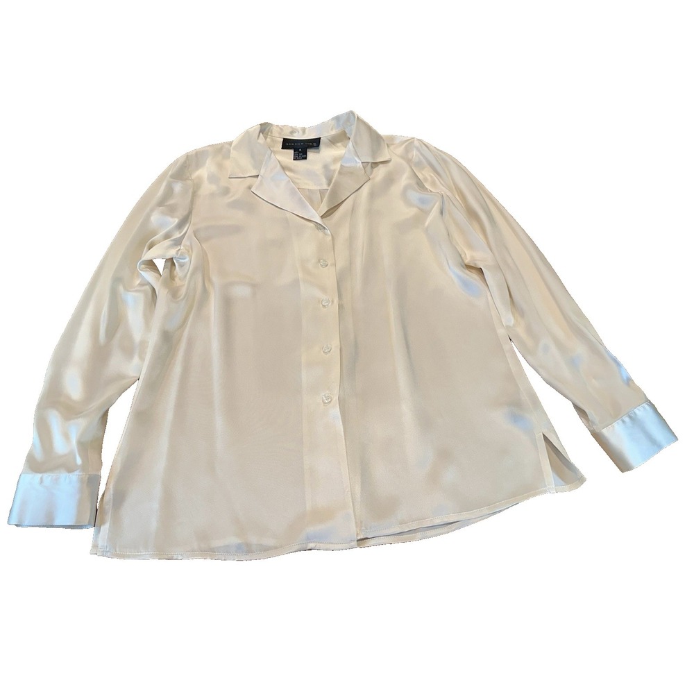 August Silk Ivory Blouse 100% Silk Long Sleeve Womens Size 6